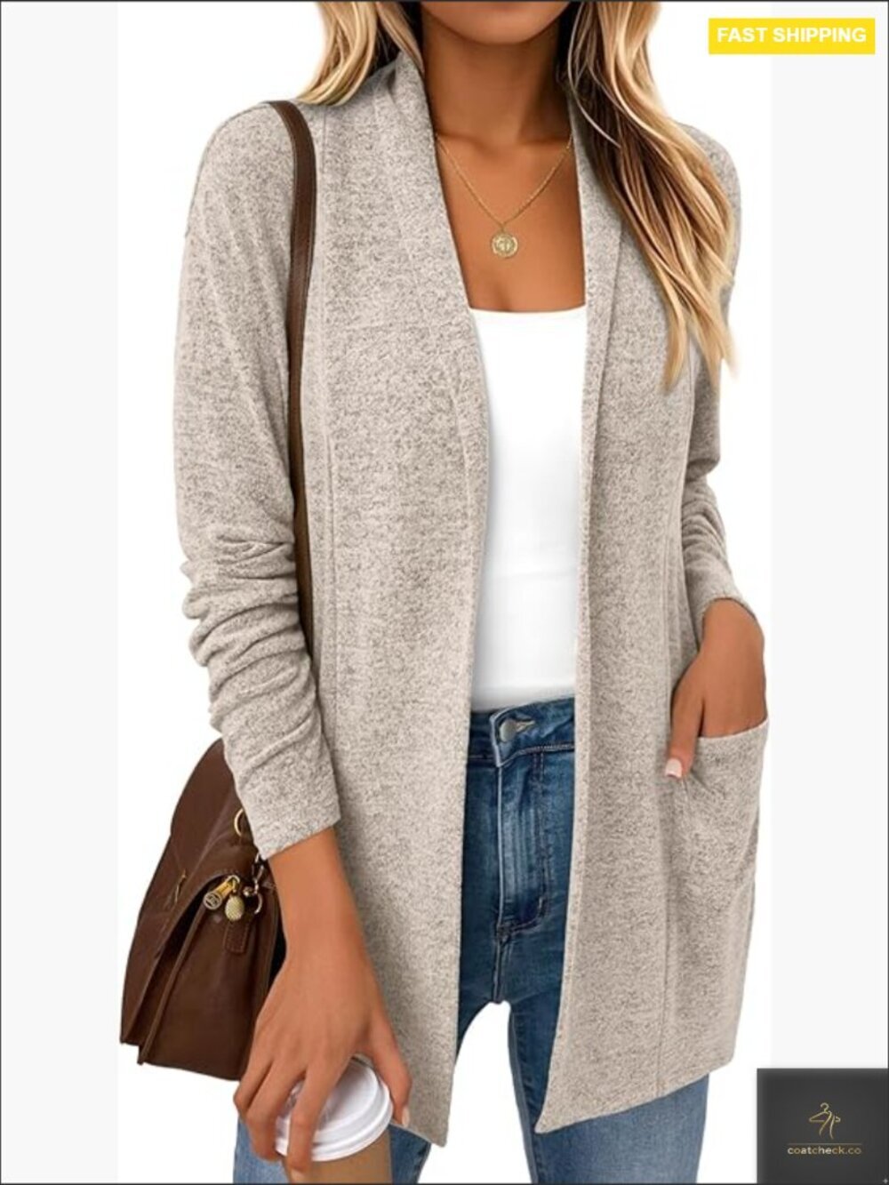 Womens Lightweight Open Front Cardigan Casual Long Sleeve Knit with Pockets